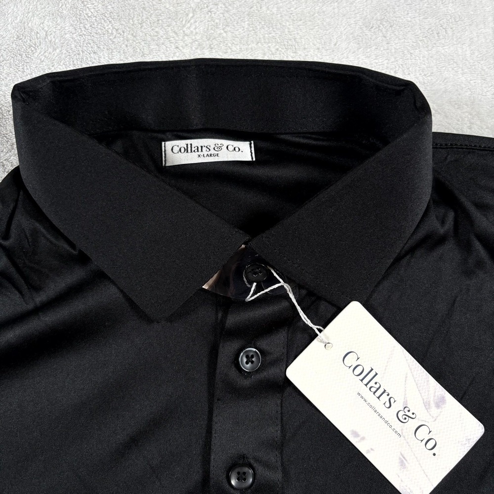 Collars & Co Polo Shirt Mens XL Black 4‎ Way Stretch Moisture Wicking Side Slit